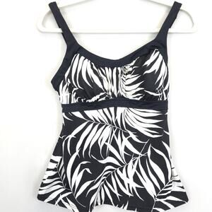 Jamaica Bay Tankini Top Women 12 Black White Palm Leaf Print Padded Babydall